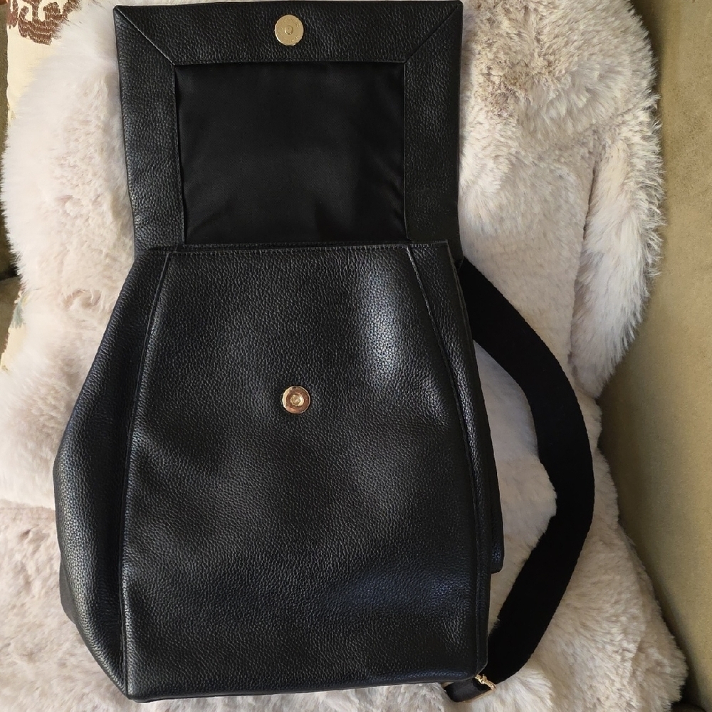 NWOT Nordstrom Black Pebbled Leather Backpack - Picture 3 of 7